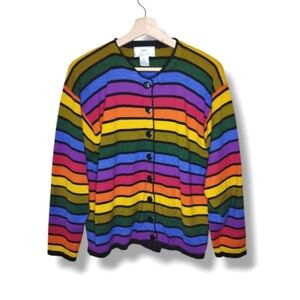 Vintage Lisa International Rainbow Stripe Cardigan M 90s Button Front Casual